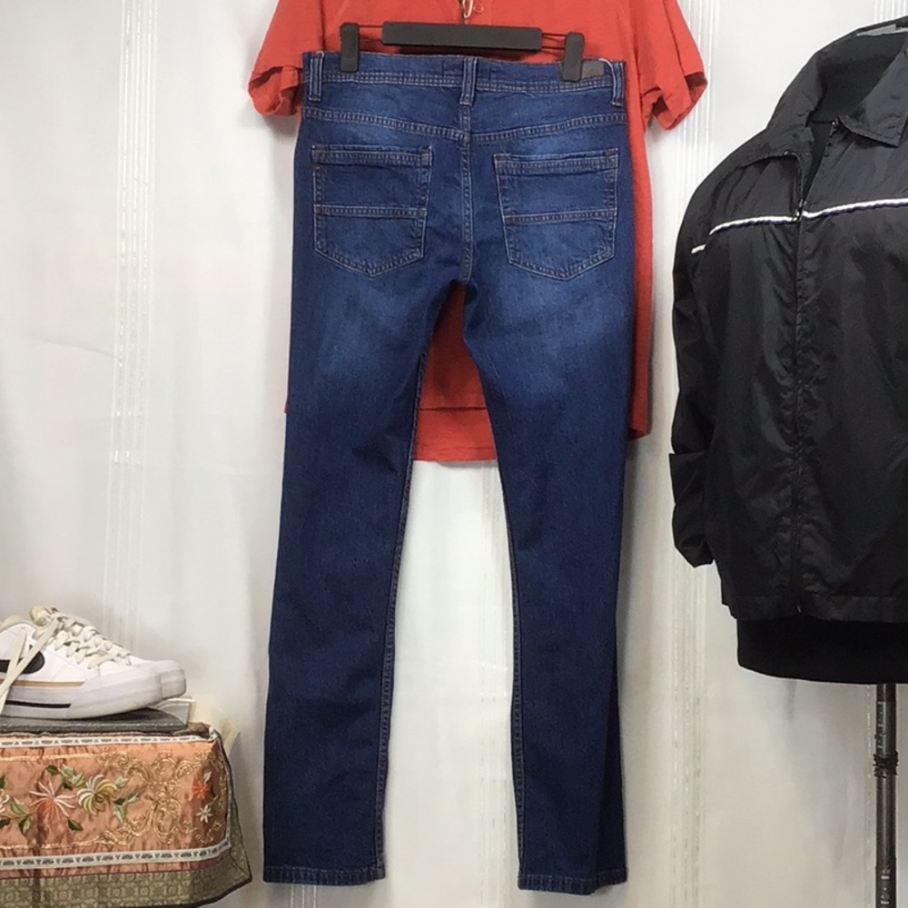 🌎 Free Planet Straight Skinny 5 Pocket Zip Front Denim Blue Jeans 32 X 32